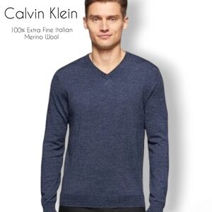 NWT Calvin Klein Extra Fine Merino Wool V-Neck Sweater Navy | Men XXL